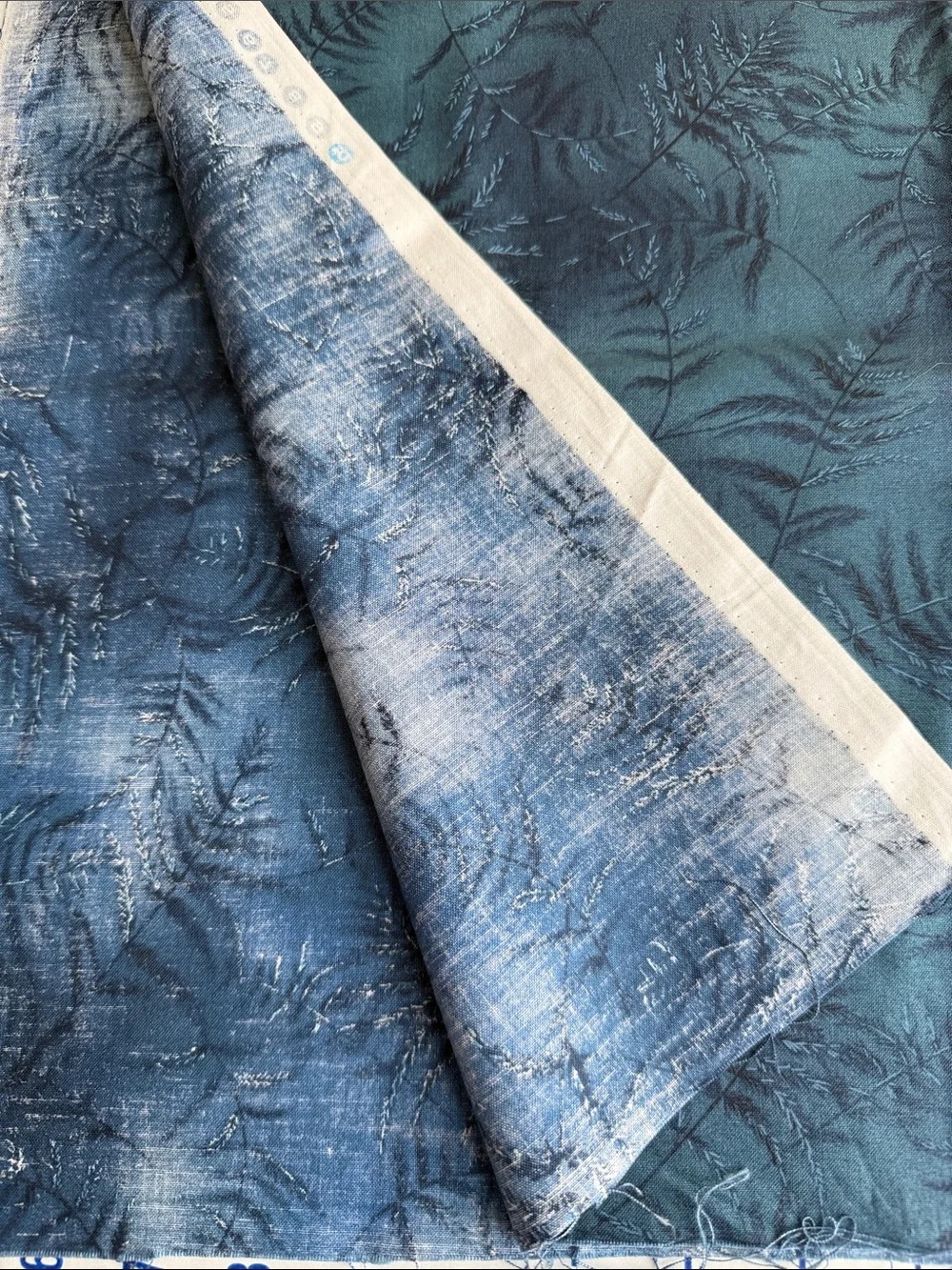 Vintage David Textiles Beth Ann Bruske Fern Fabric 34 x 42 Blue Green Botanical